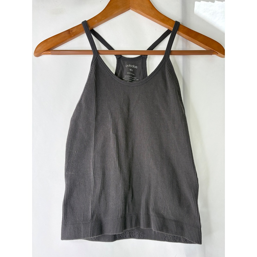 Ododos Ribbed Seamless Racerback Tank Top Dark Gray M/L Athletic Yoga Camisole‎